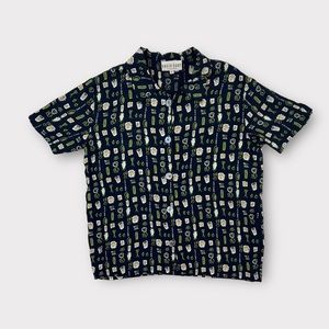 David Dart Collection Navy Shirt with Hair Stylist Print Size Small